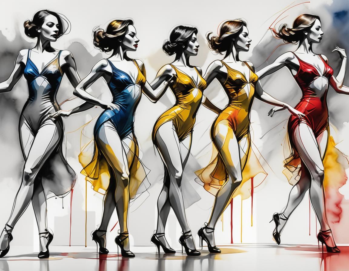 Expressionist Jazz Dancers in Minimalist Line Art