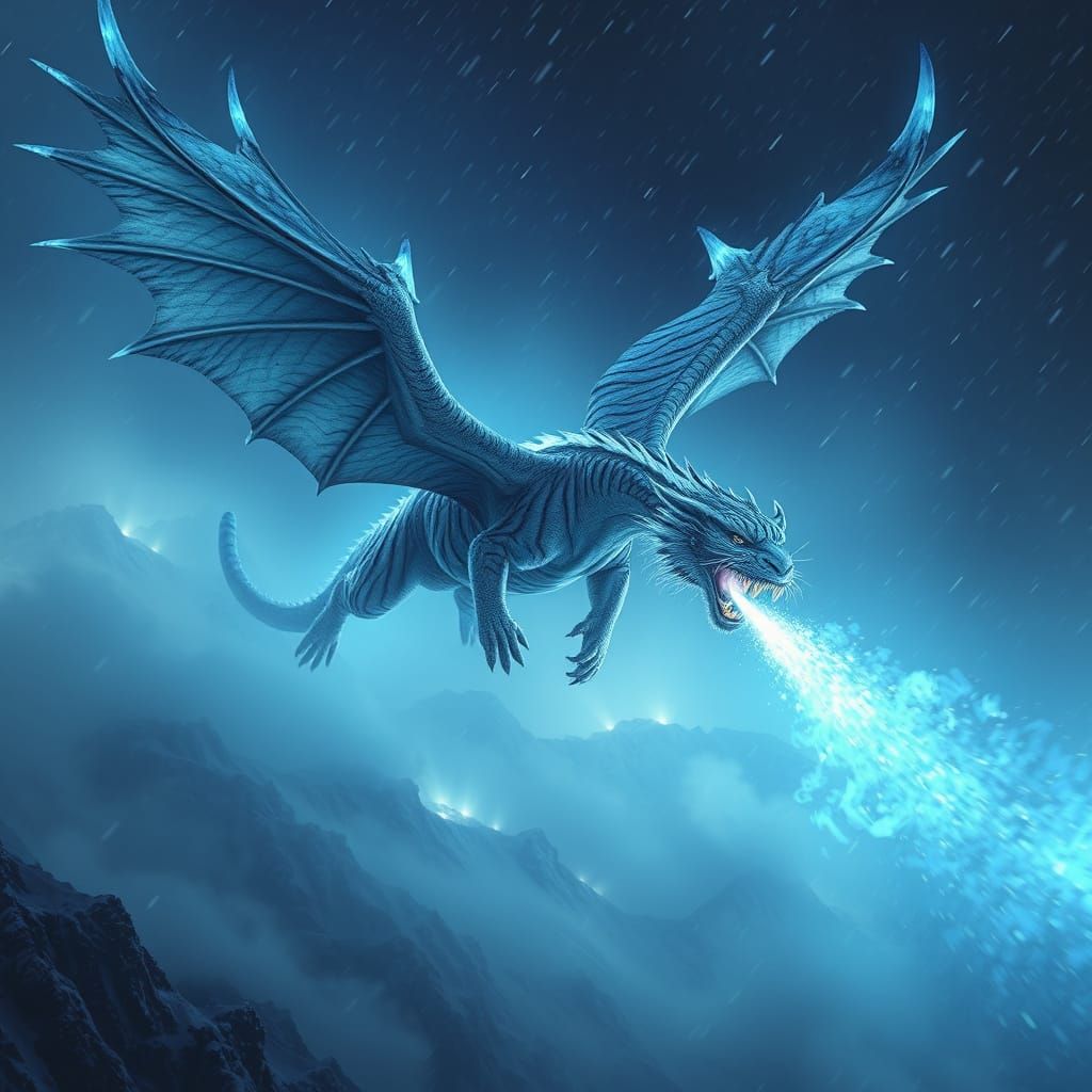 Icy Tiger-Dragon Soars Through Snowy Mountains