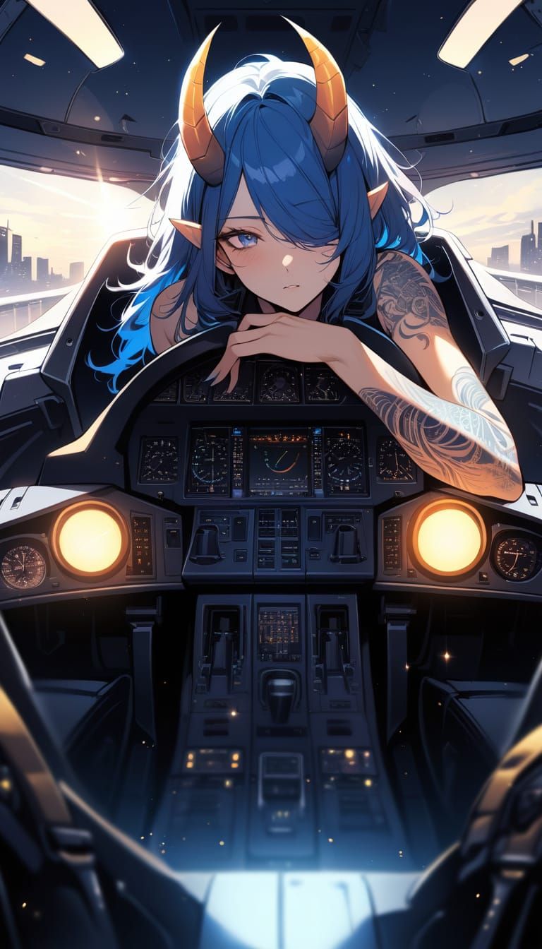 Aesthetic Dragongirl in Mecha Cockpit, Manga Cover Art