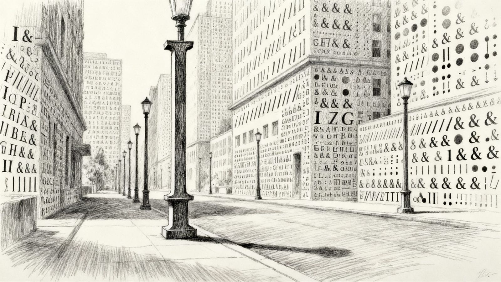 Cityscape Composed Entirely of Letters and Symbols