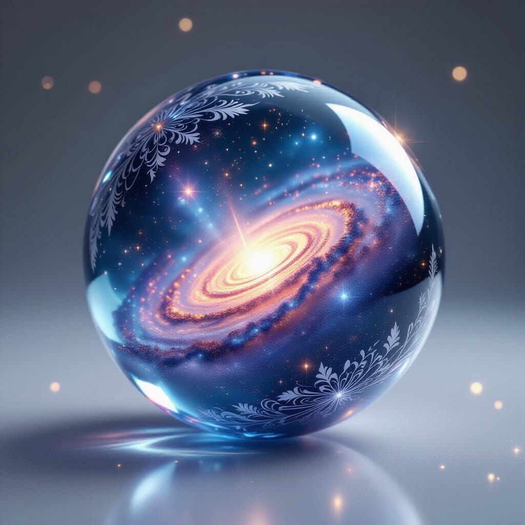 Swirling Galaxy in Raindrop Orb: 3D Render