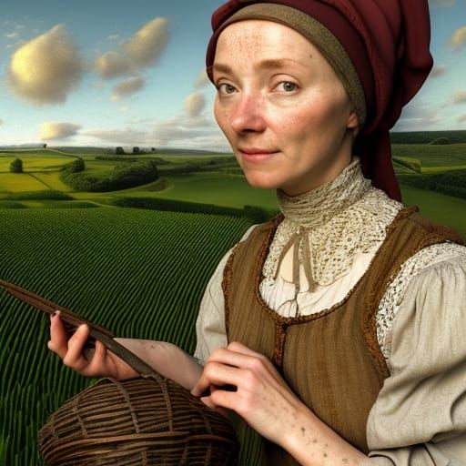 Medieval Peasant Woman Portrait in Classical Style