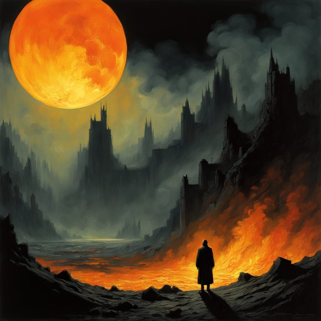 Demonic Planet Inferno in Vibrant Impressionist Style