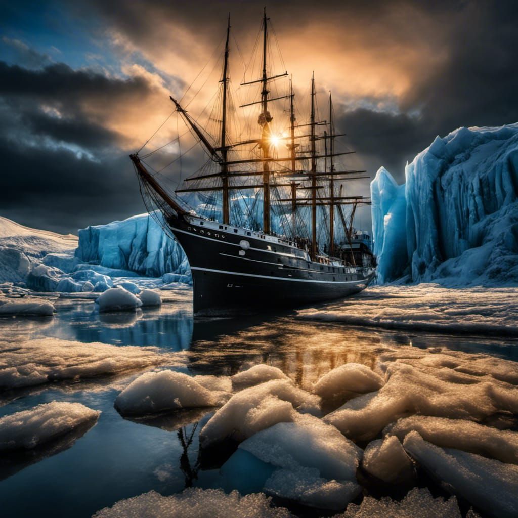 Icy Frozen Ship on Glacier Landscape in HDR