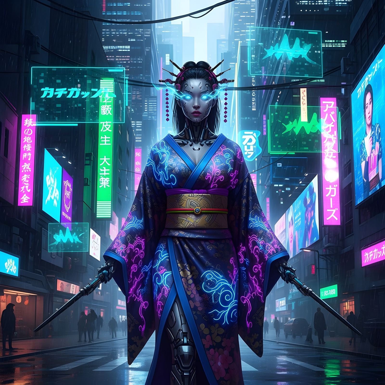 Cyberpunk Goddess in Futuristic Metropolis