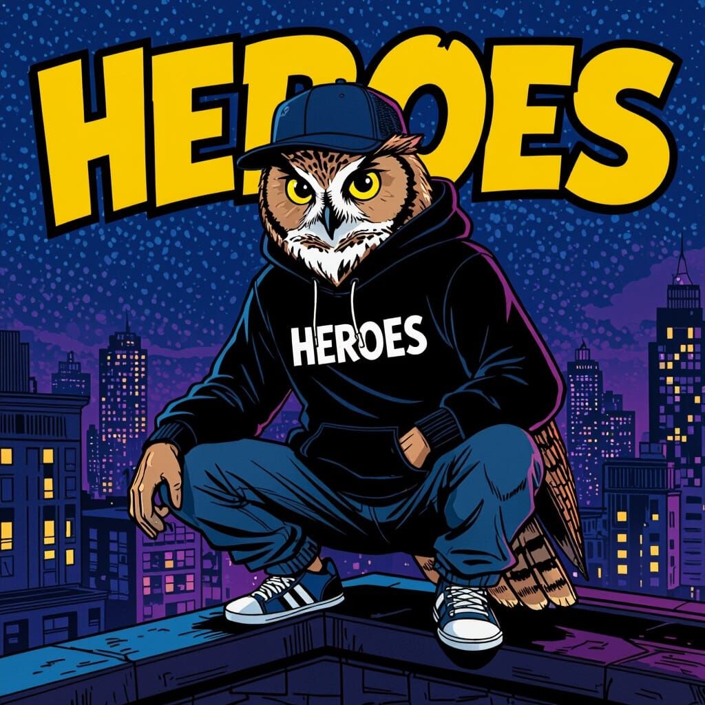 Spotted Owl Superhero in Hip Hop Style