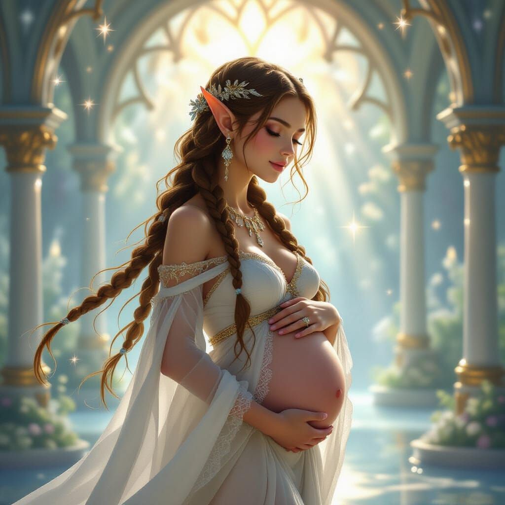 Pregnant Elf in Crystal Palace Bathed in Starlight
