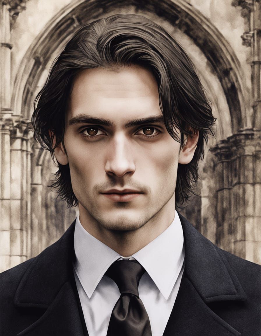 Elegant Austrian Man Portrait in Watercolour Dark Academia S...