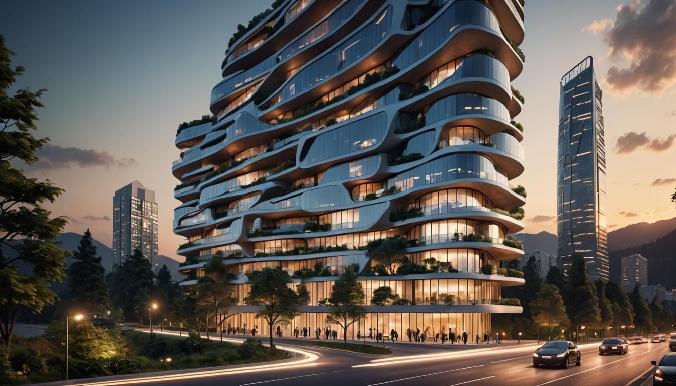 Zaha Hadid Inspired Condominium Building at Sunset