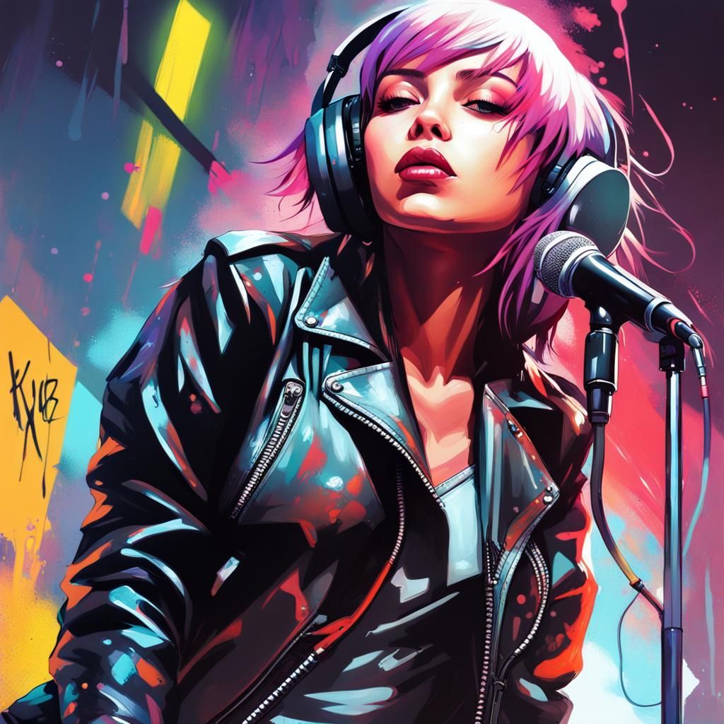 Cyberpunk Rock Band Performance in Graffiti Art Style