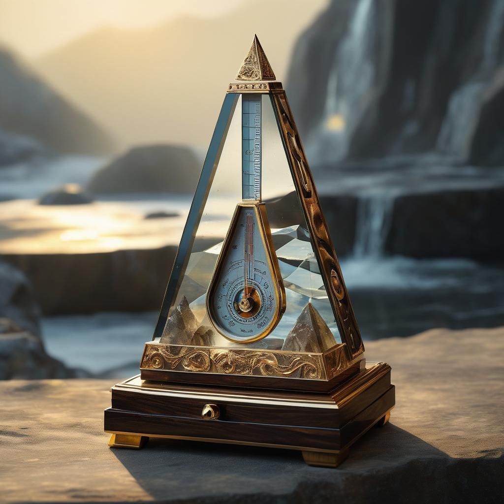 Crystal Metronome in Arctic Tundra, Chiaroscuro Oil Painting