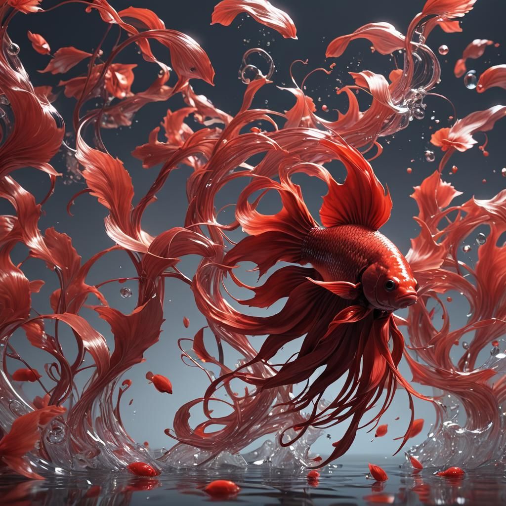 Red Betta Fish: 3D Anime Concept Art