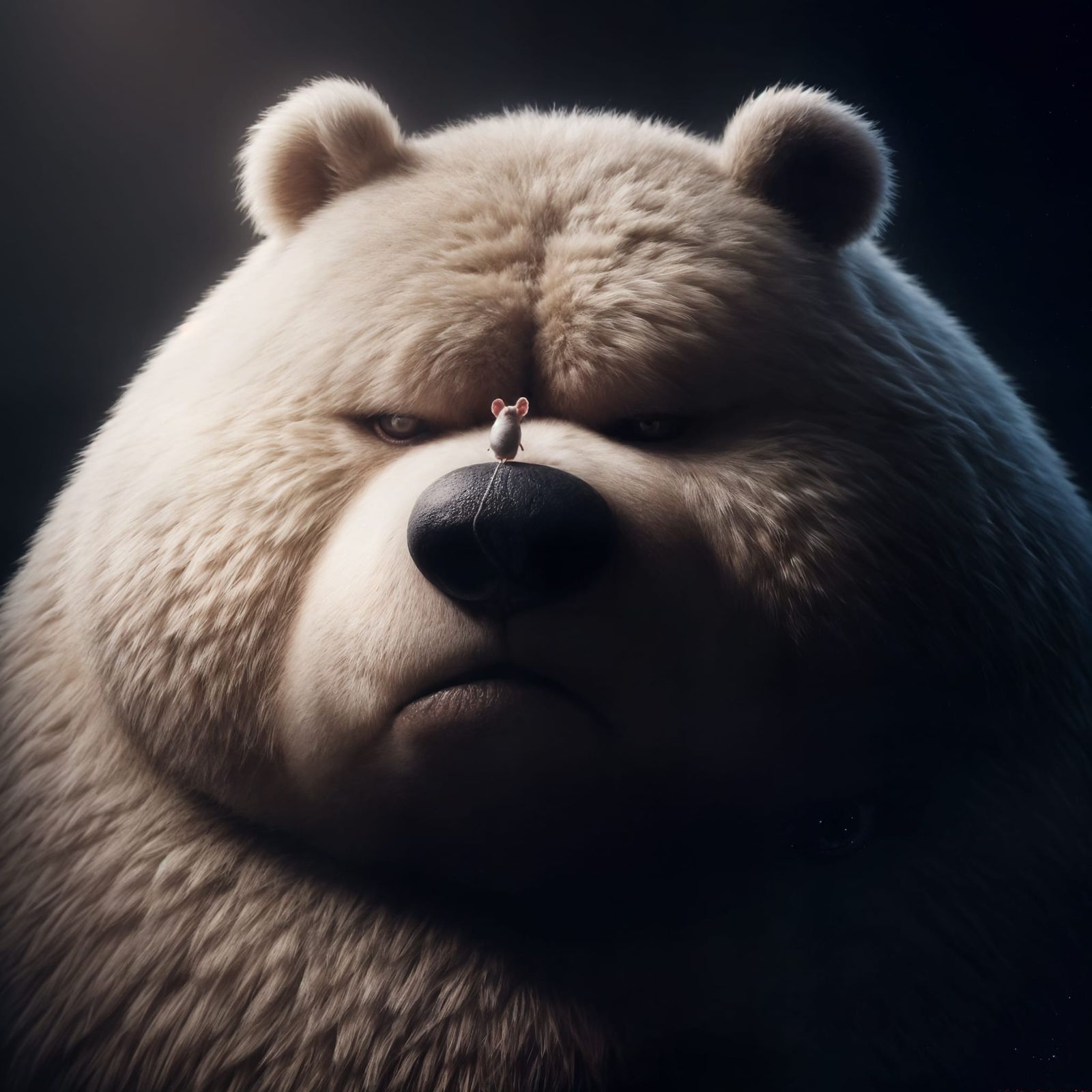 Obese Bear Disgusted by Tiny Mouse on His Nose