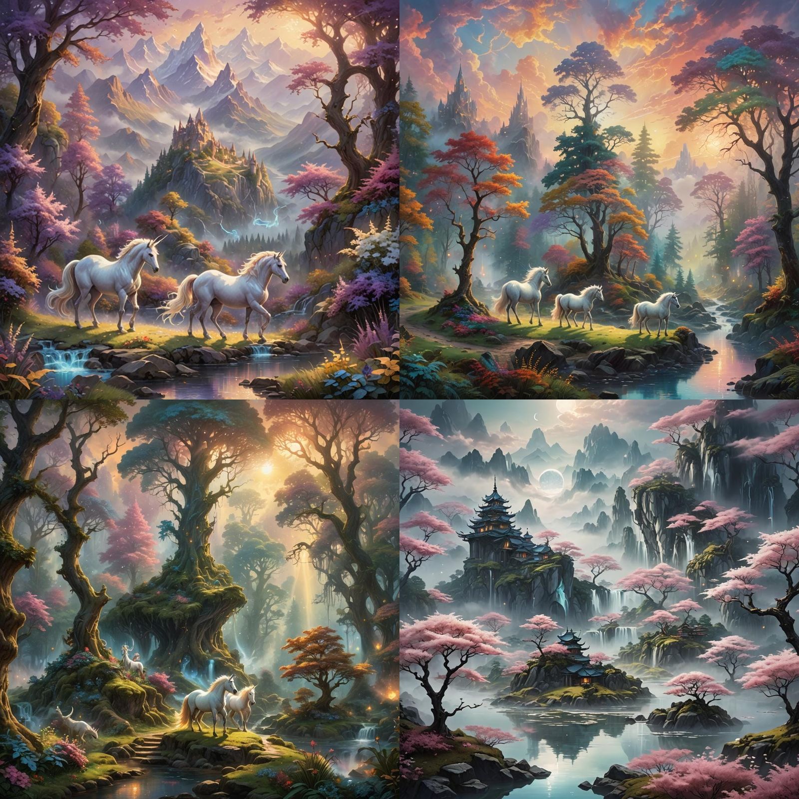 Fantasy Forest with Unicorns and Dragons