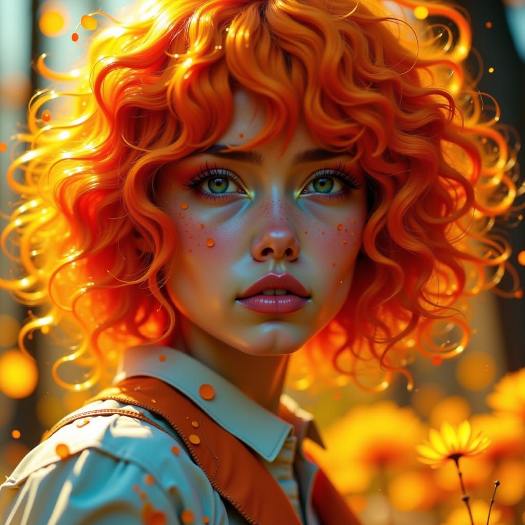 Orange Beauty Portrait in Digital Painting Style
