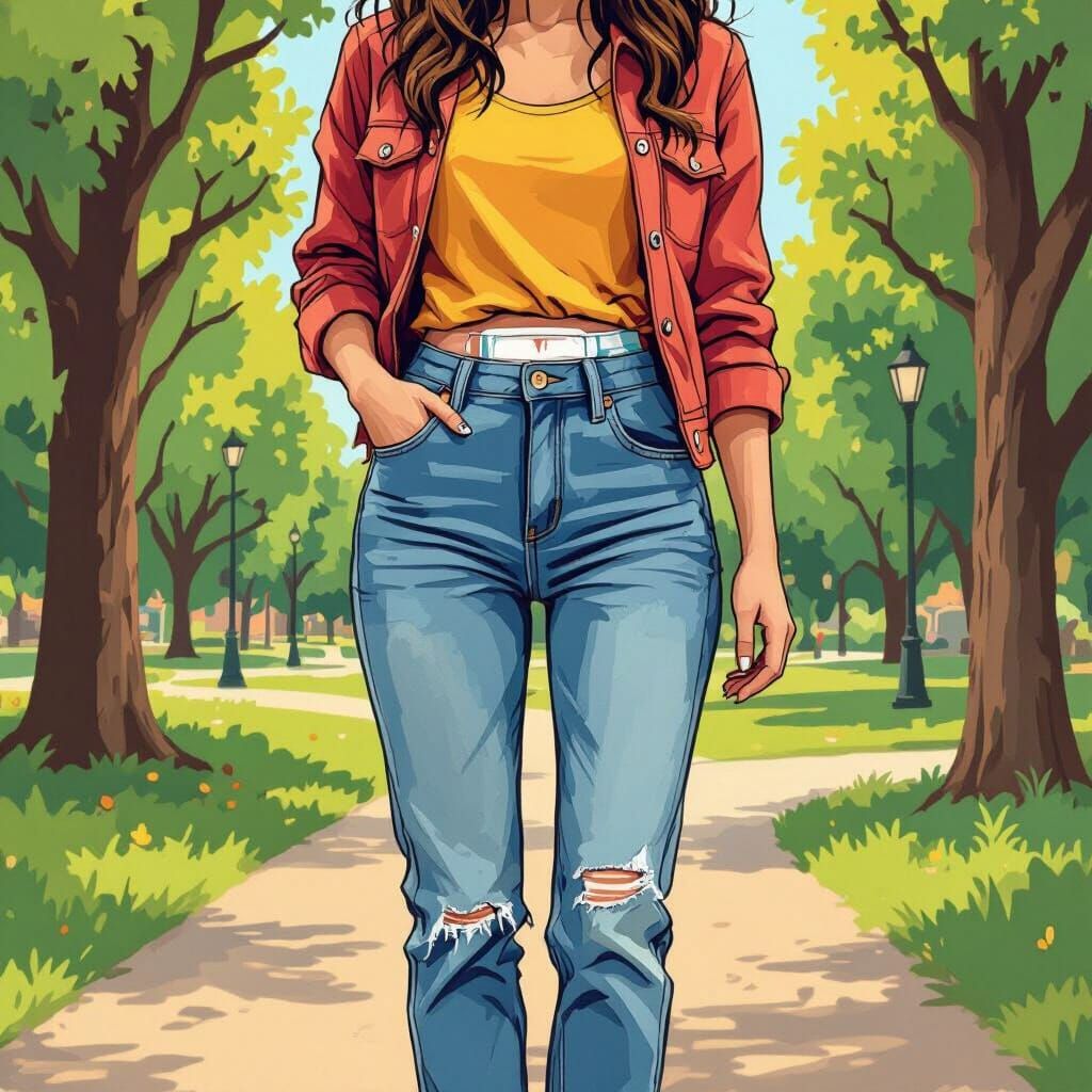 Woman Wearing a Diaper in Park, in Lowbrow Style