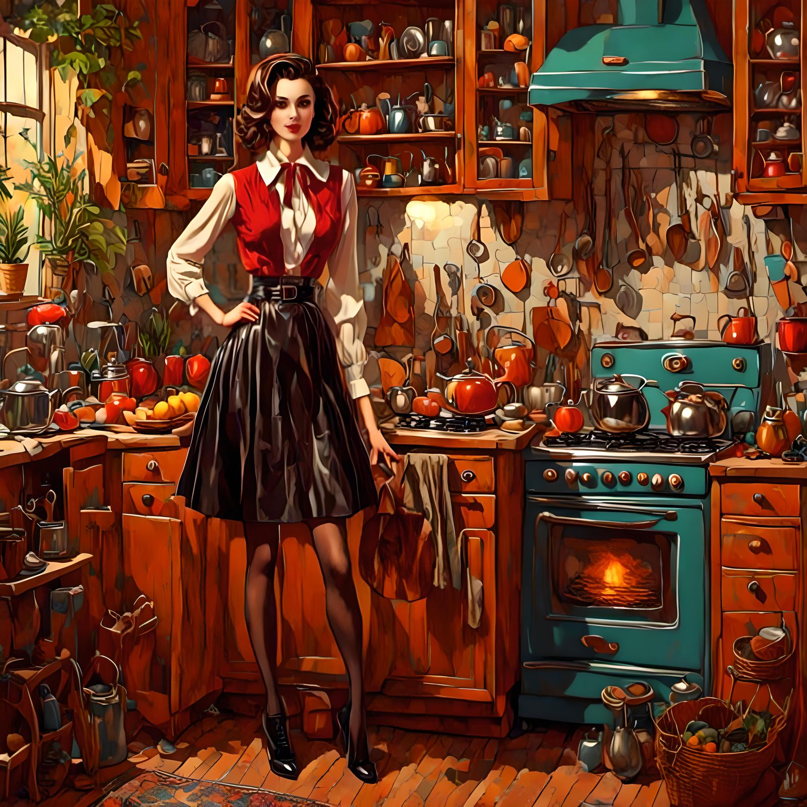 Retro Kitchen Scene in Psychedelic Maximalist Style