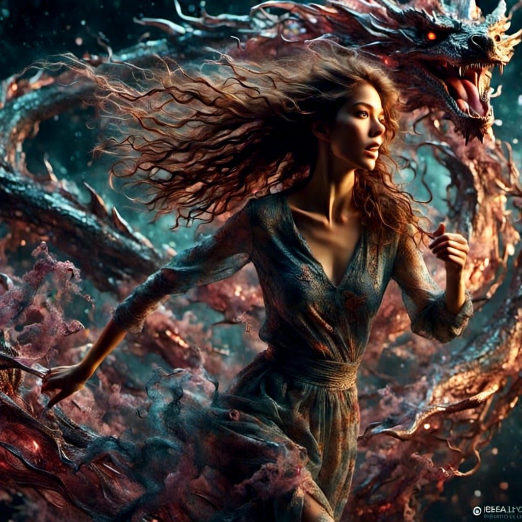 Ethereal Dragon Chase: Hyperrealistic Digital Art