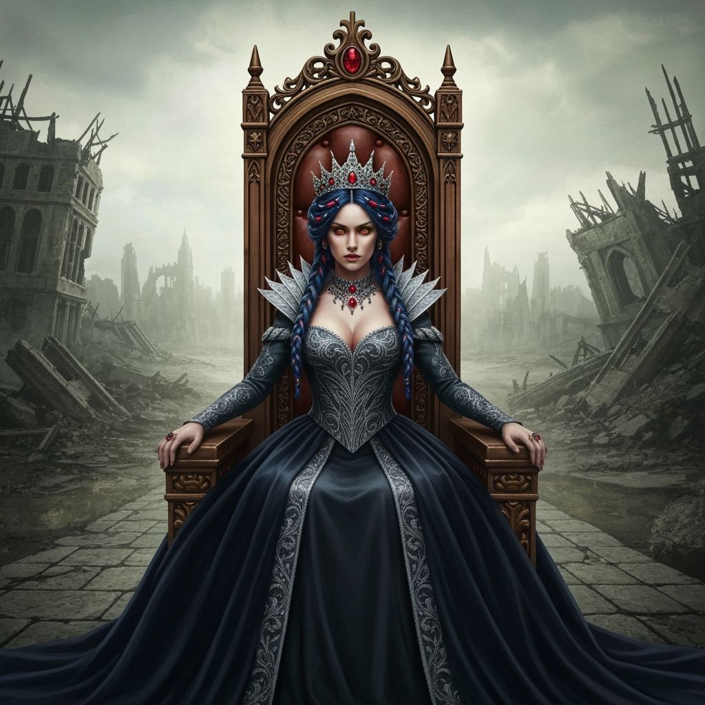 Empress on Skull Throne in Desolate Wasteland