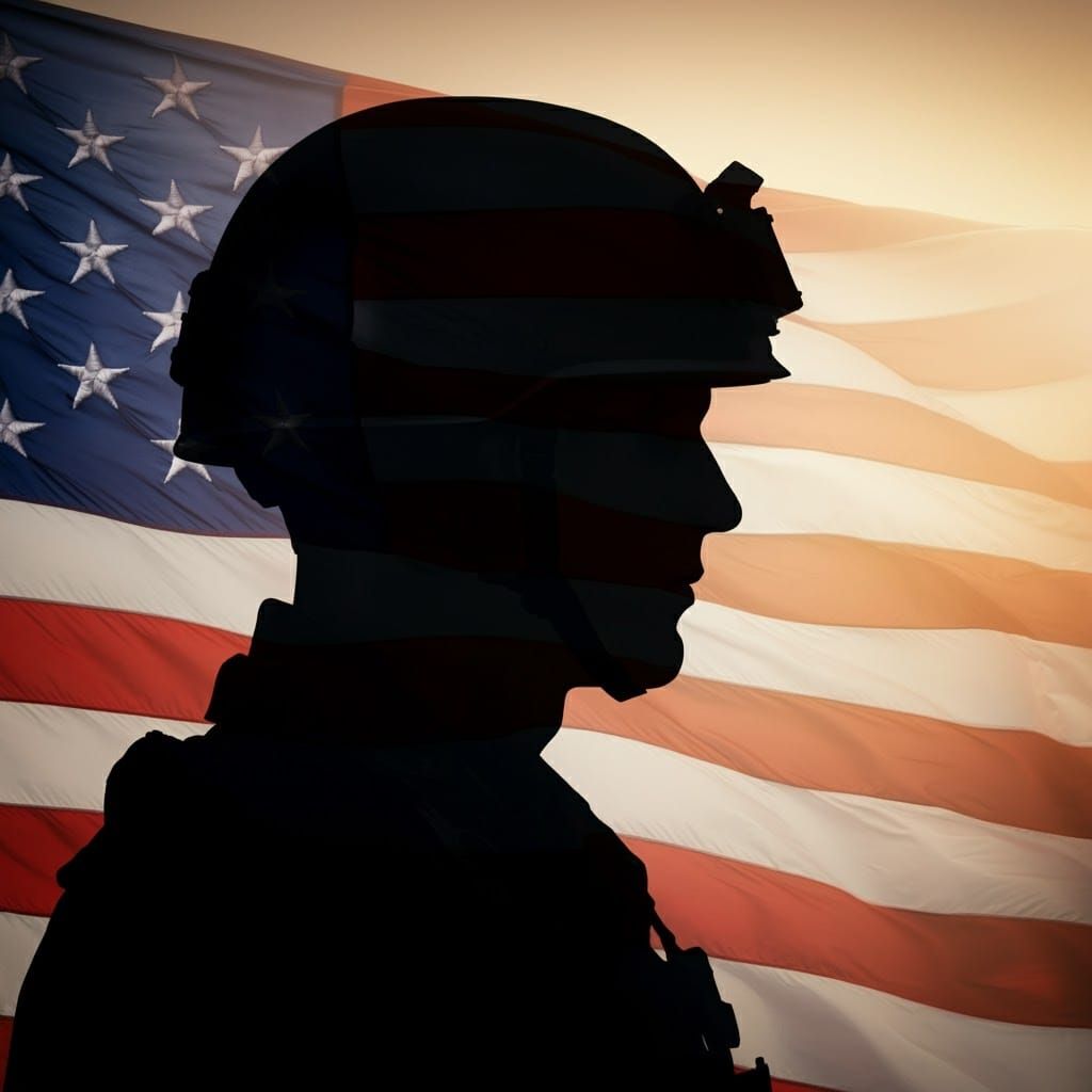 Patriotic Soldier Silhouette with American Flag
