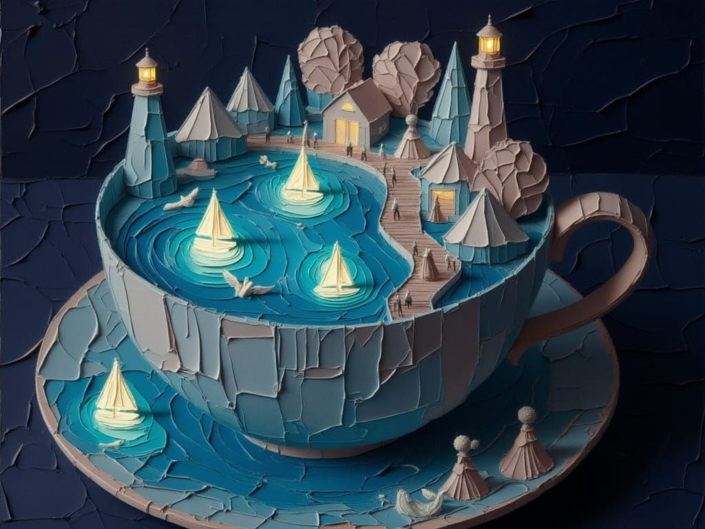 Whimsical Paper Diorama Village in a Teacup