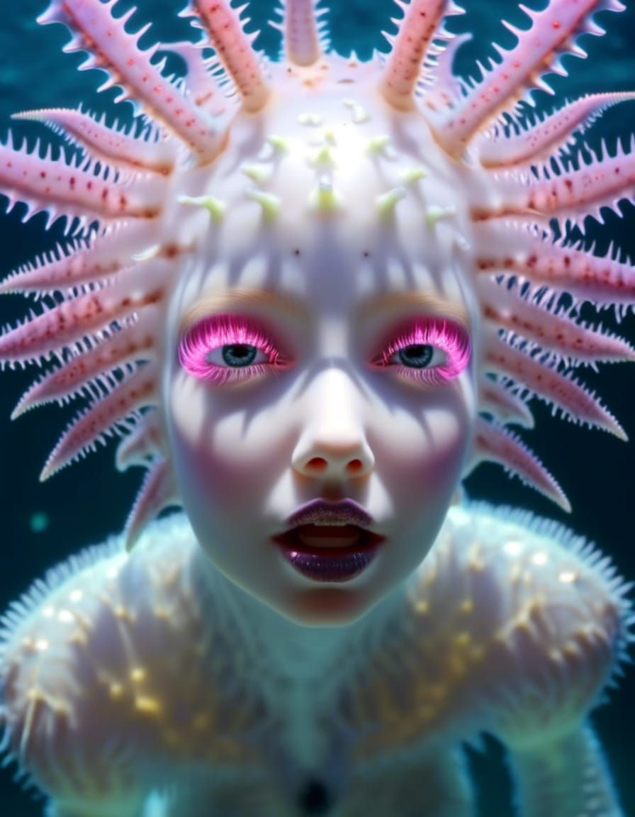 Bioluminescent Starfish Goddess in Biopunk Style