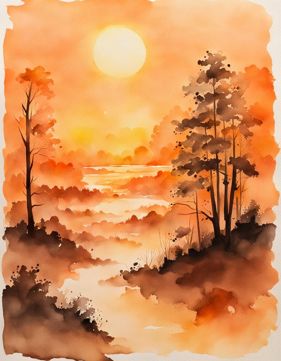 Watercolor Paper Texture with Sunset Rays
