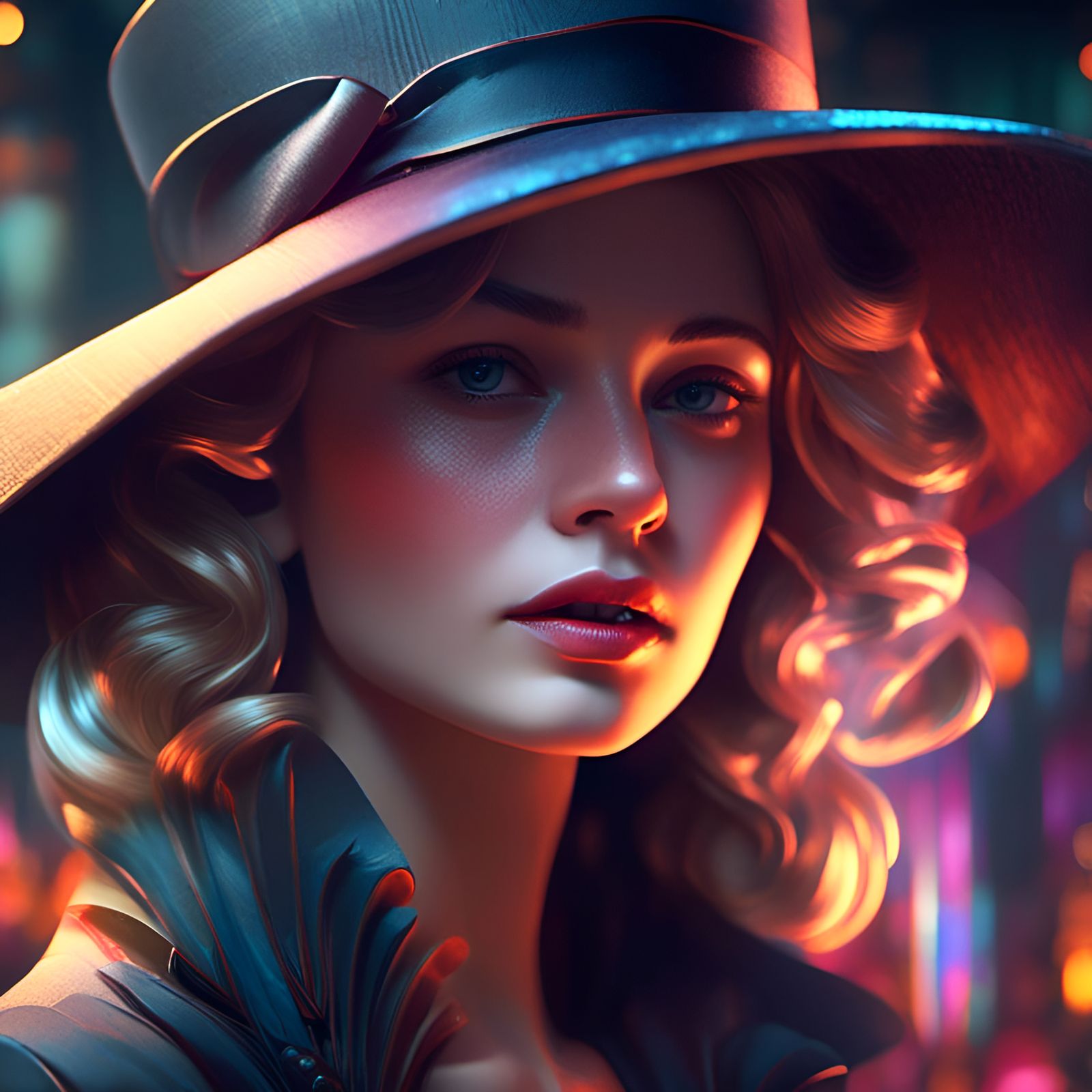 Art Deco Noir: Lady in Hat Portrait