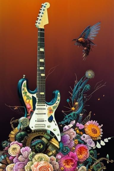 Steampunk Art Nouveau Electric Guitar Explosion