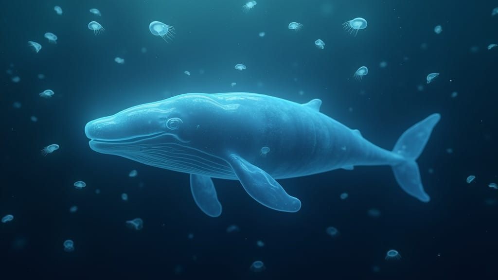Ethereal Glass Whale Illuminates Ocean Depths in a Cinematic...
