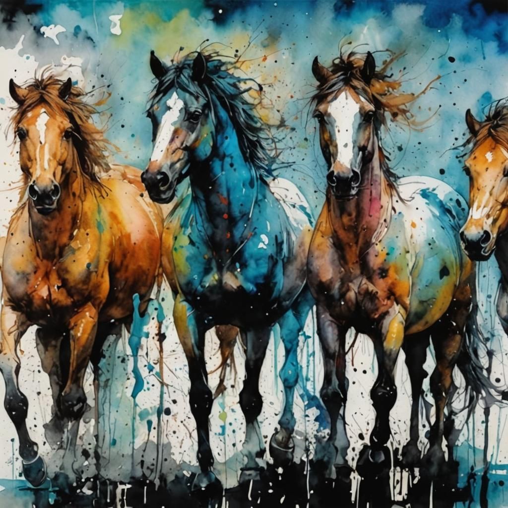 Wild Horses Gallop: Punk Ink and Watercolor Art