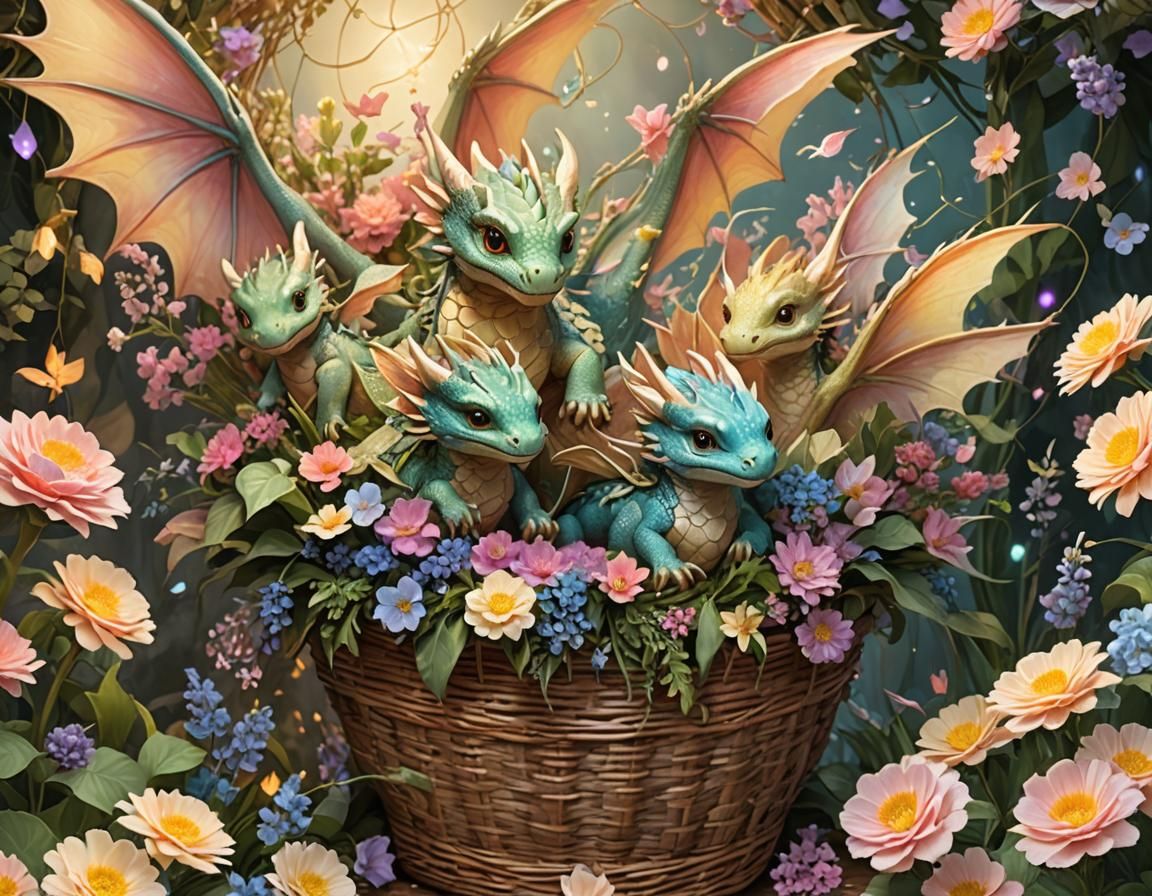 Baby Dragons Bouquet in Whimsical Fantasy Style