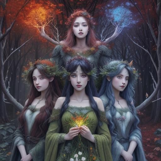 Four Season Dryads in Vibrant Colors