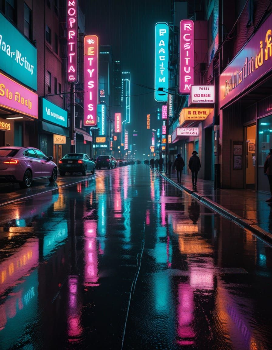 Futuristic Cityscape at Night in Cyberpunk Style