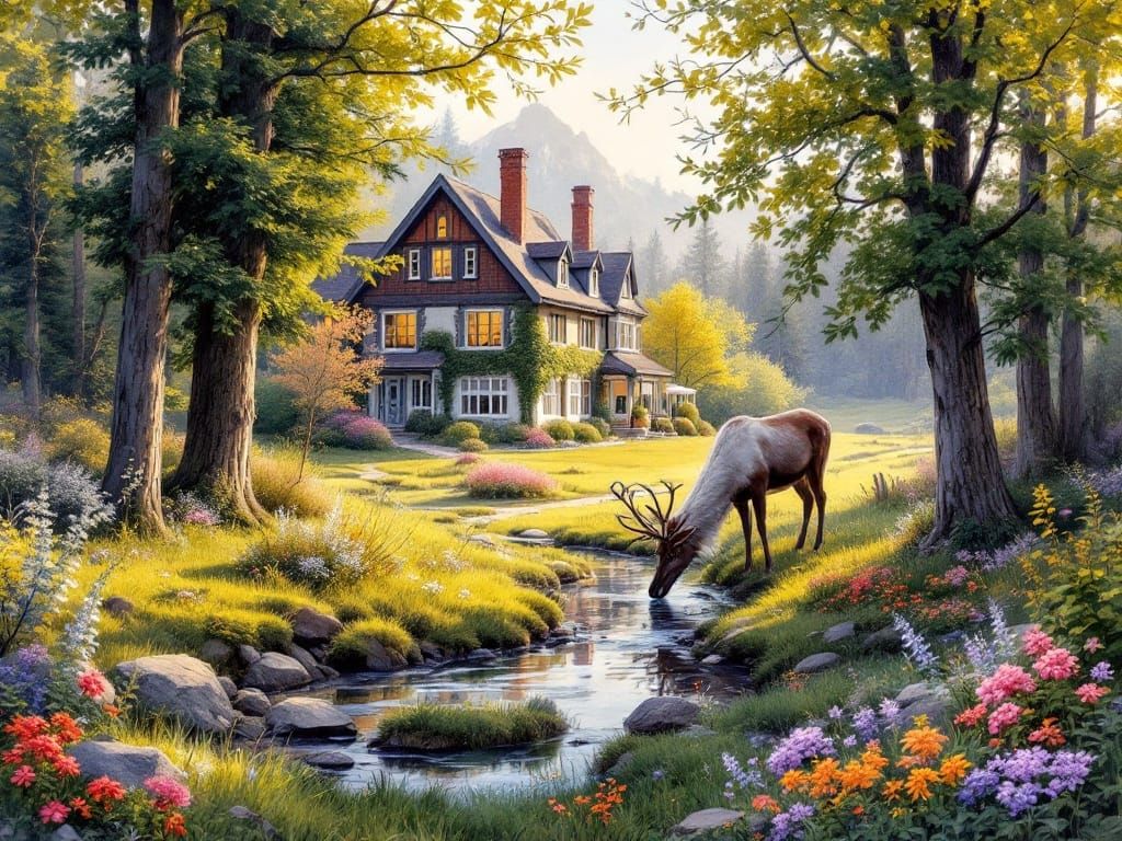 Whimsical Forest Scene at Golden Hour