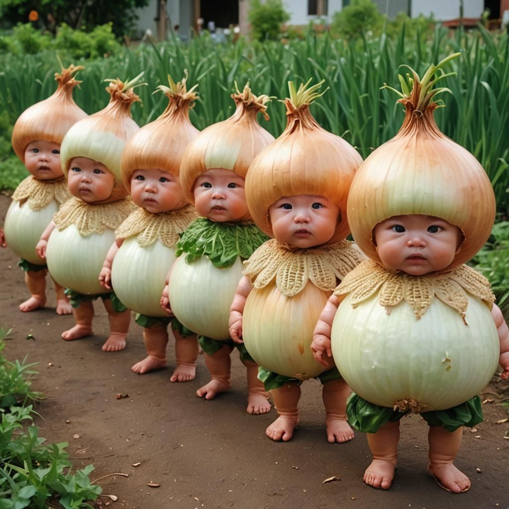 Babies in Onion Costumes in Pop Surrealism