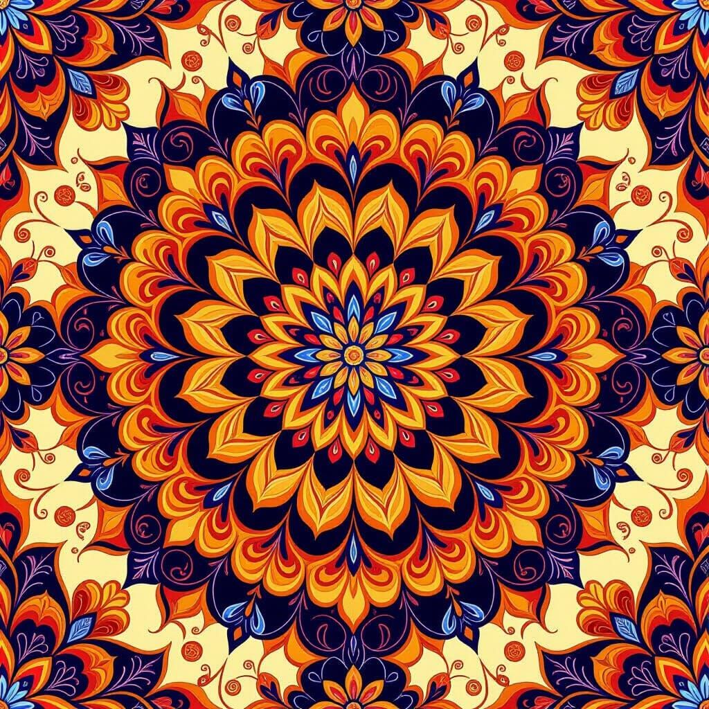 Warm-Toned Kaleidoscope with Floral Paisley Mandala