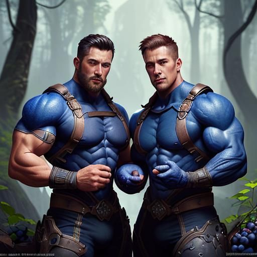 Handsome Muscle Hunks Picking Blueberries
