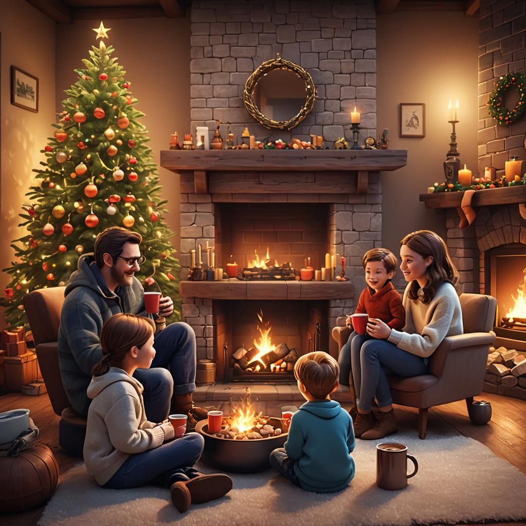 Cozy Family Moment in Pixar-Style 3D Art