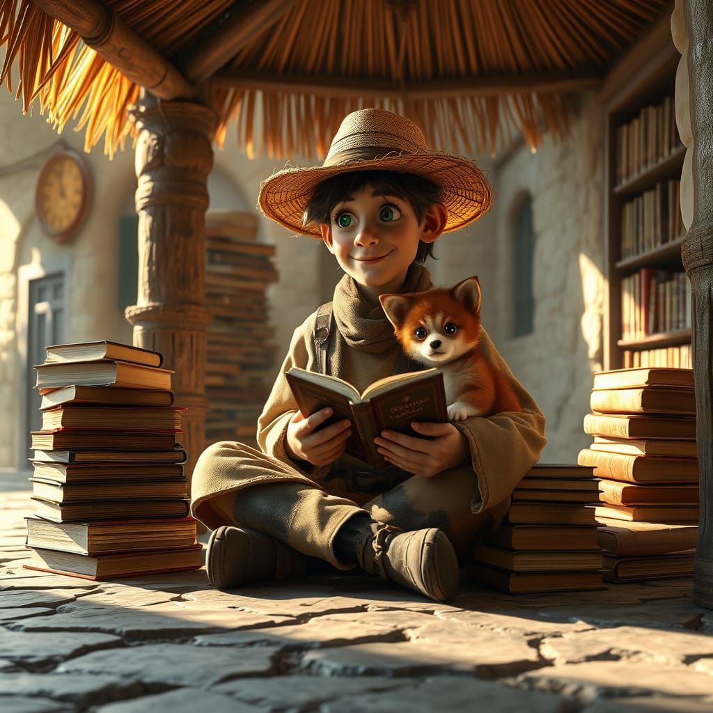 Whimsical Contadino in Enchanted Library