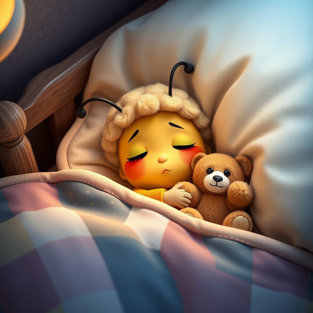 Sleepy Bumblebee Awake in Bed: CGI Render