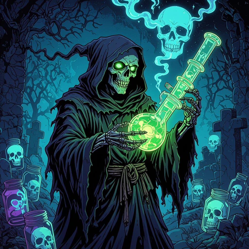 Grim Reaper with Dab Rig in Comic Book Style