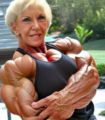 Muscular Grandma Flexing: Female Bodybuilder