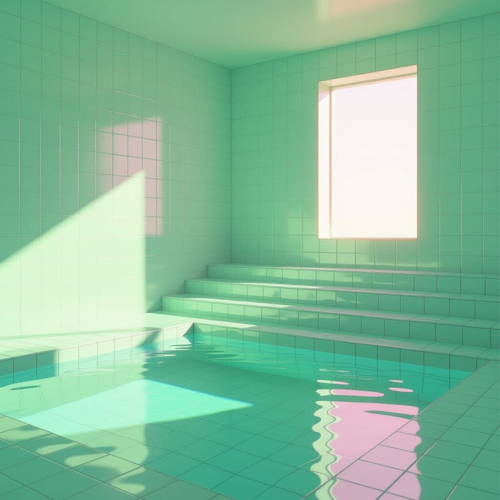 Green Tiled Pool Room with Volumetric Lighting