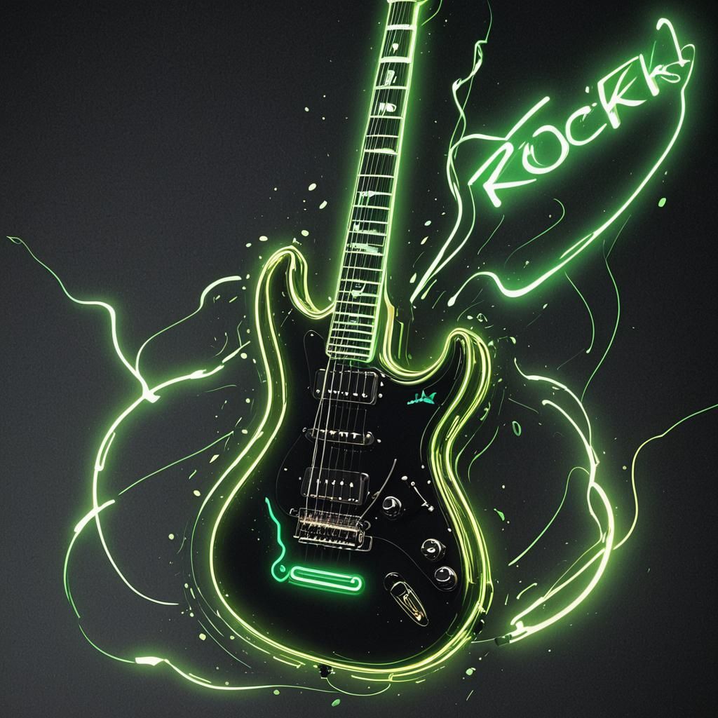 Bioluminescent Guitar in Neon Digital Art Style
