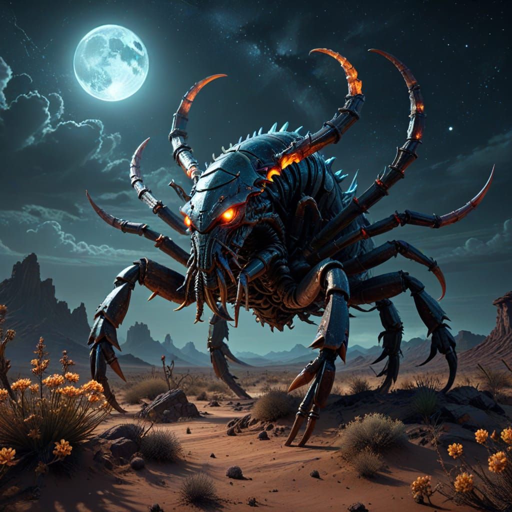 Colossal Armored Scorpion-Rex in Alien Desert