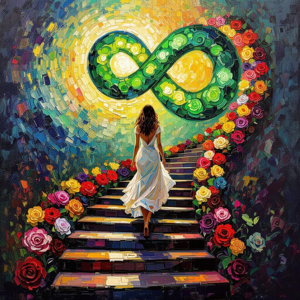 Woman Ascending to Emerald Infinity: Neo-Impressionist Paint...