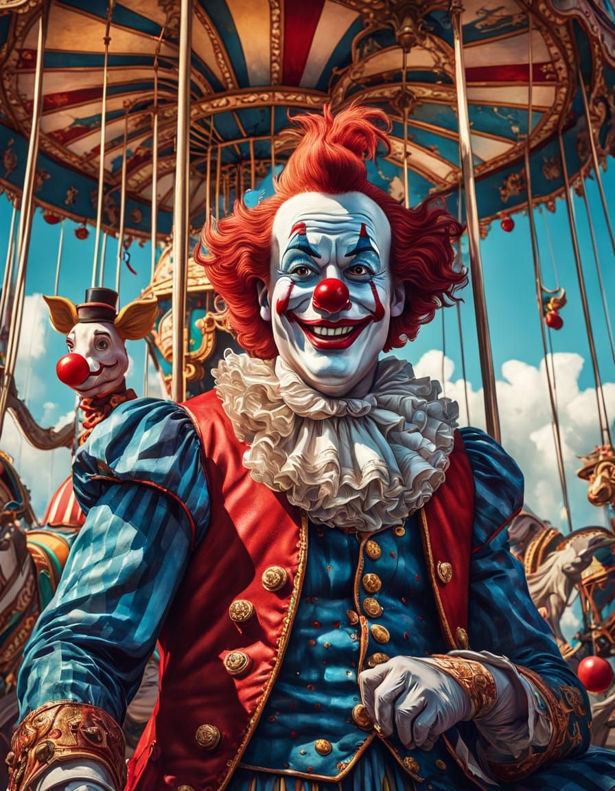 Vibrant Carnival Clown at Sunset