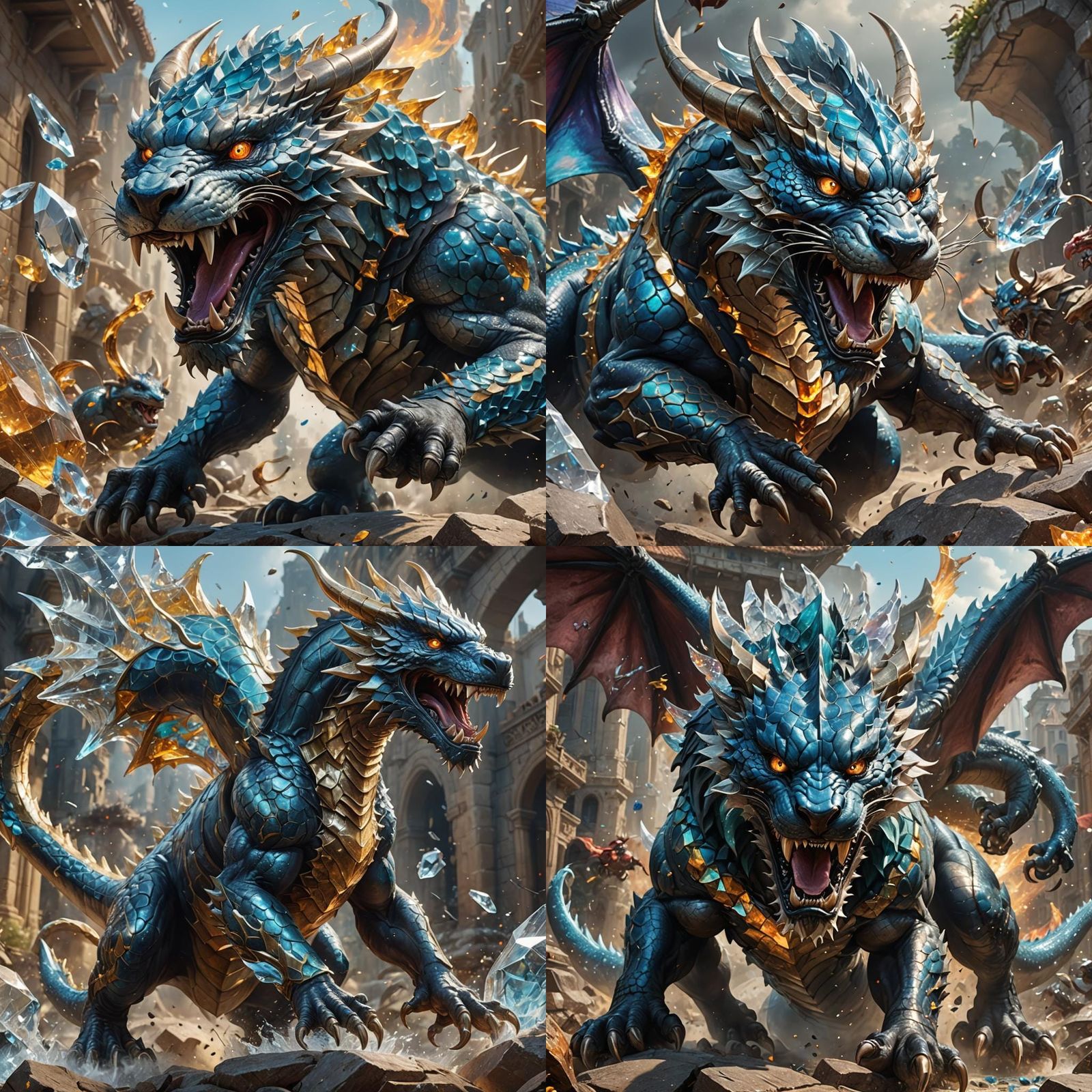 Crystal Dragon in War Against Rats: Hyperrealistic Splash Ar...