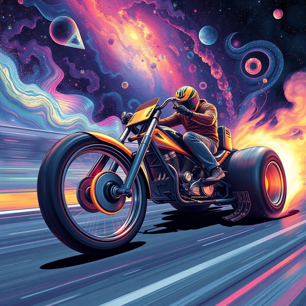Astral Dragster Racing in Cosmic Holographic Illustration
